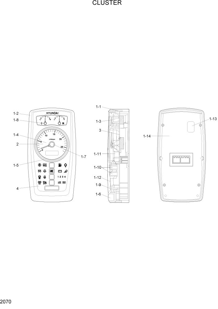 Схема запчастей Hyundai R55W7A - PAGE 2070 CLUSTER ЭЛЕКТРИЧЕСКАЯ СИСТЕМА