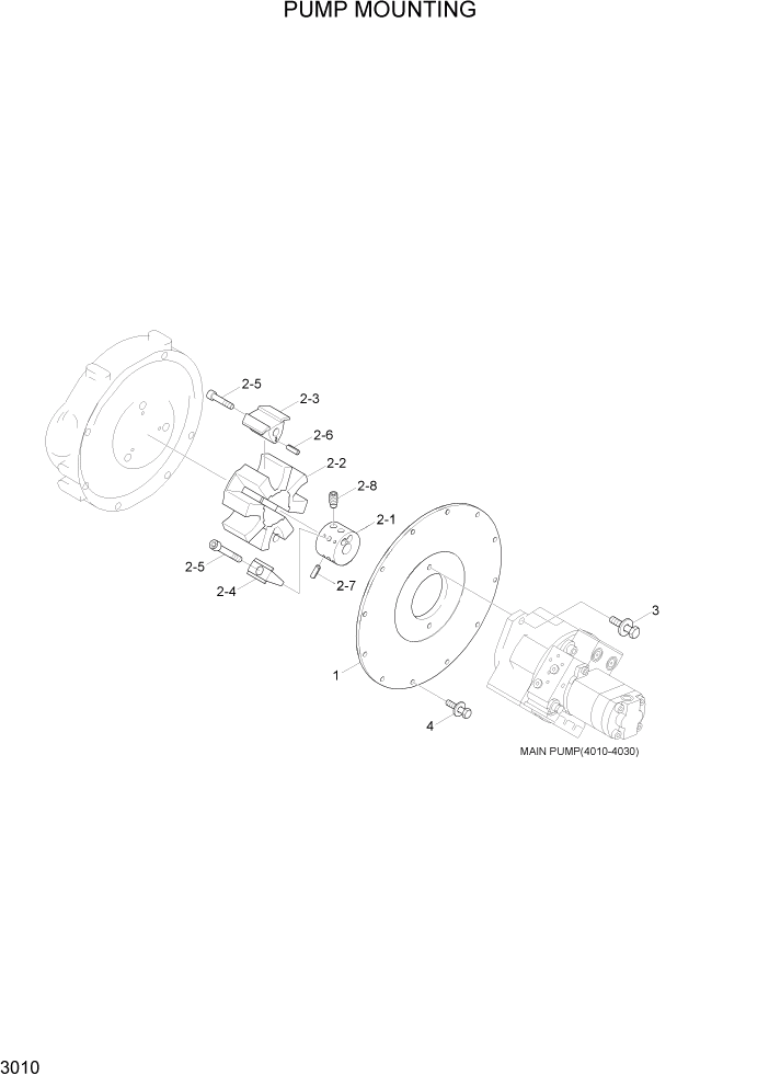 Схема запчастей Hyundai R55W7A - PAGE 3010 PUMP MOUNTING ГИДРАВЛИЧЕСКАЯ СИСТЕМА