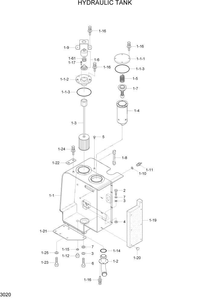 Схема запчастей Hyundai R55W7A - PAGE 3020 HYDRAULIC TANK ГИДРАВЛИЧЕСКАЯ СИСТЕМА