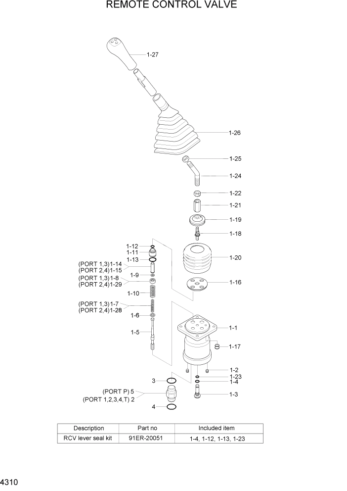 Схема запчастей Hyundai R55W7A - PAGE 4310 REMOTE CONTROL LEVER ГИДРАВЛИЧЕСКИЕ КОМПОНЕНТЫ