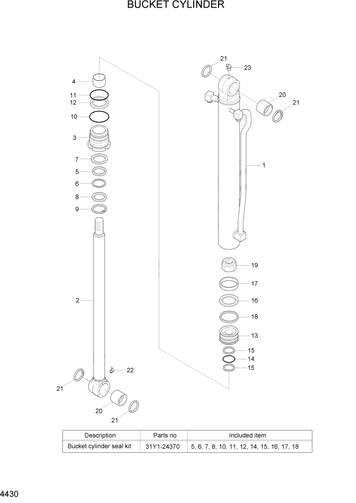 Схема запчастей Hyundai R55W7A - PAGE 4430 BUCKET CYLINDER ГИДРАВЛИЧЕСКИЕ КОМПОНЕНТЫ