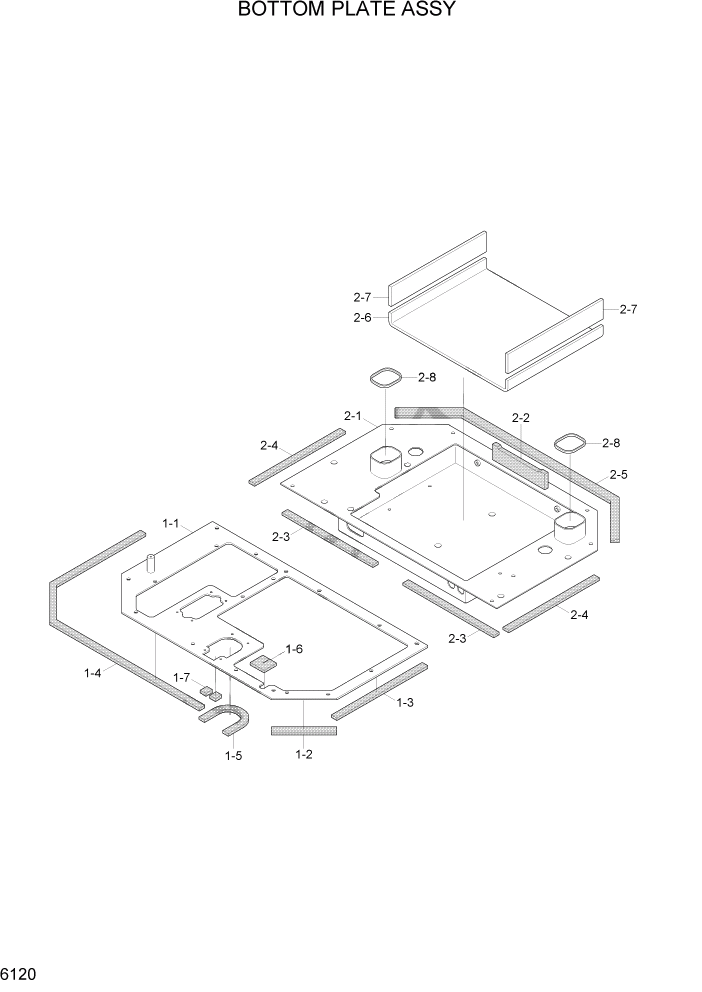 Схема запчастей Hyundai R55W7A - PAGE 6120 BOTTOM PLATE ASSY СТРУКТУРА