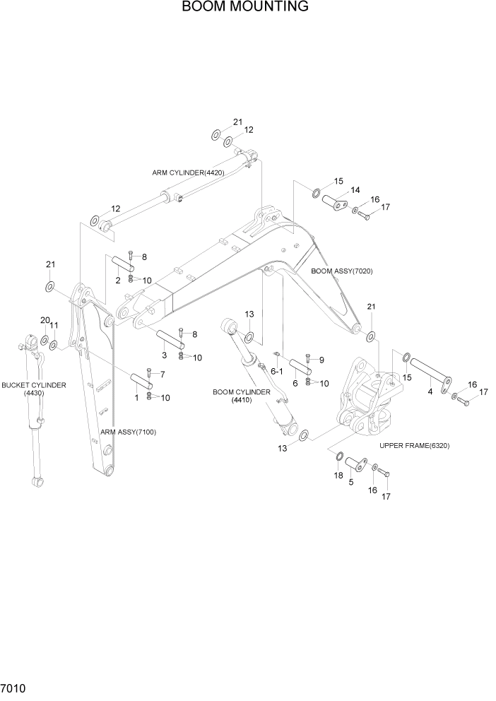 Схема запчастей Hyundai R55W7A - PAGE 7010 BOOM MOUNTING РАБОЧЕЕ ОБОРУДОВАНИЕ