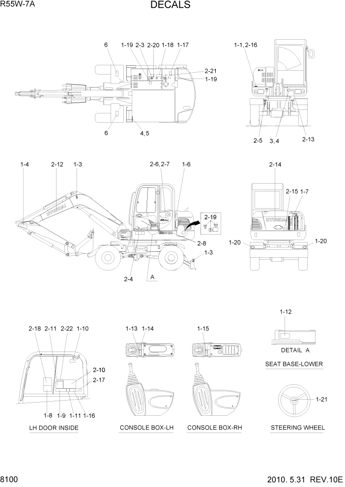 Схема запчастей Hyundai R55W7A - PAGE 8100 DECALS ДРУГИЕ ЧАСТИ