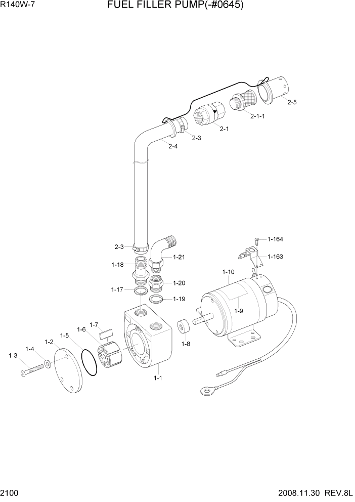 Схема запчастей Hyundai R140W7 - PAGE 2100 FUEL FILLER PUMP(-#0645) ЭЛЕКТРИЧЕСКАЯ СИСТЕМА