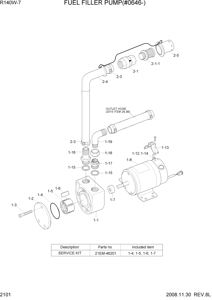 Схема запчастей Hyundai R140W7 - PAGE 2101 FUEL FILLER PUMP(#0646-) ЭЛЕКТРИЧЕСКАЯ СИСТЕМА