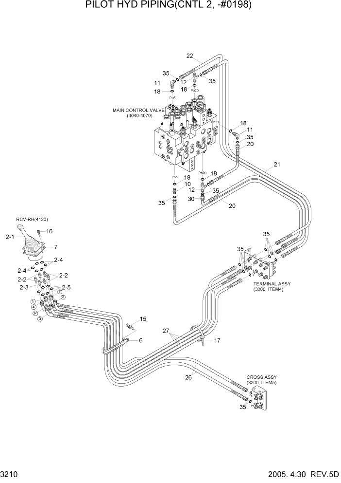Схема запчастей Hyundai R140W7 - PAGE 3210 PILOT HYD PIPING(CNTL 2, -#0198) ГИДРАВЛИЧЕСКАЯ СИСТЕМА