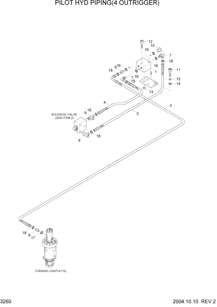 Схема запчастей Hyundai R140W7 - PAGE 3260 PILOT HYD PIPING(4 OUTRIGGER) ГИДРАВЛИЧЕСКАЯ СИСТЕМА