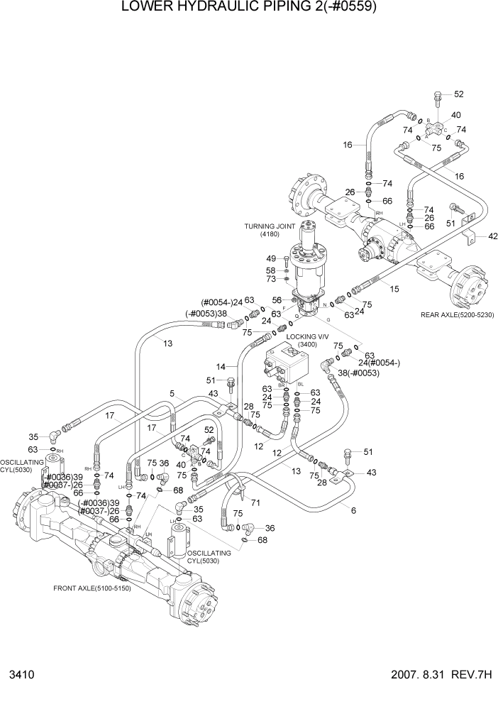 Схема запчастей Hyundai R140W7 - PAGE 3410 LOWER HYDRAULIC PIPING 2(-#0559) ГИДРАВЛИЧЕСКАЯ СИСТЕМА