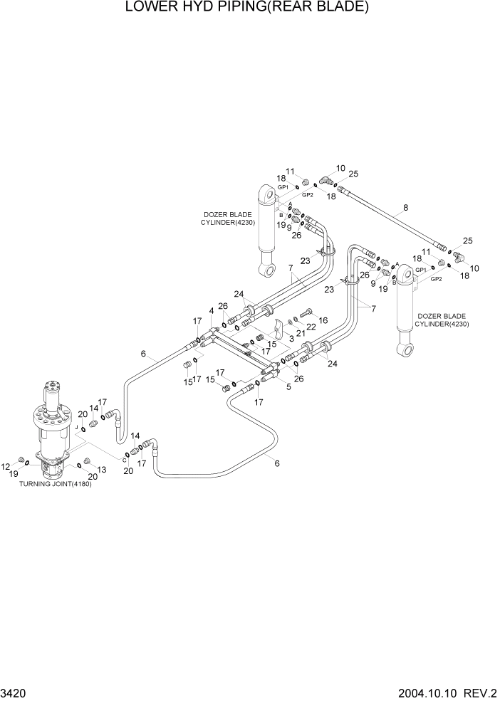 Схема запчастей Hyundai R140W7 - PAGE 3420 LOWER HYD PIPING(REAR BLADE) ГИДРАВЛИЧЕСКАЯ СИСТЕМА