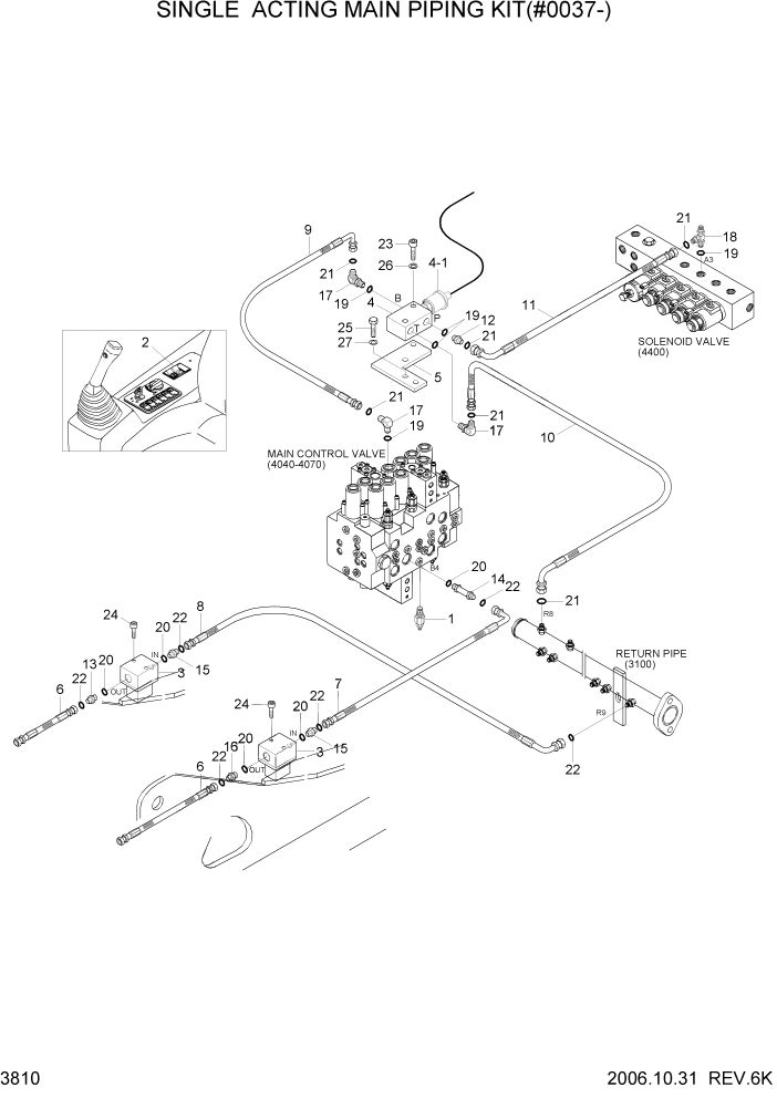 Схема запчастей Hyundai R140W7 - PAGE 3810 SINGLE ACTING MAIN PIPING KIT(#0037-) ГИДРАВЛИЧЕСКАЯ СИСТЕМА