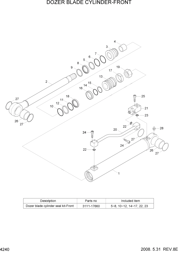 Схема запчастей Hyundai R140W7 - PAGE 4240 DOZER BLADE CYLINDER-FRONT ГИДРАВЛИЧЕСКИЕ КОМПОНЕНТЫ
