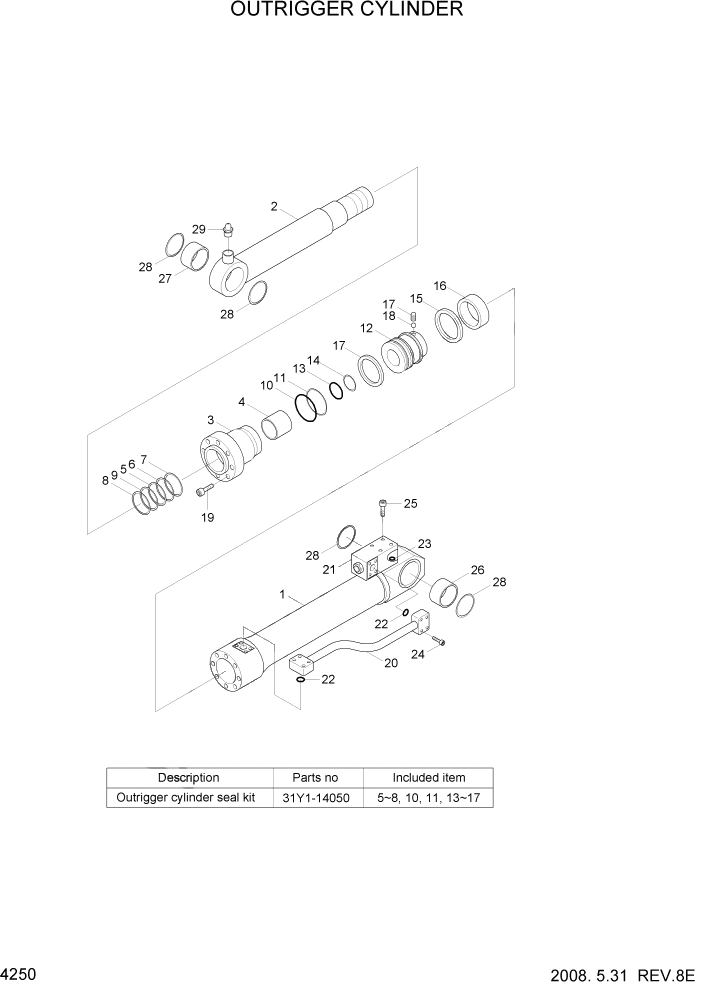 Схема запчастей Hyundai R140W7 - PAGE 4250 OUTRIGGER CYLINDER ГИДРАВЛИЧЕСКИЕ КОМПОНЕНТЫ