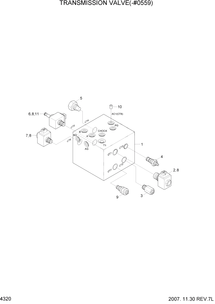 Схема запчастей Hyundai R140W7 - PAGE 4320 TRANSMISSION CONTROL VALVE(-#0559) ГИДРАВЛИЧЕСКИЕ КОМПОНЕНТЫ