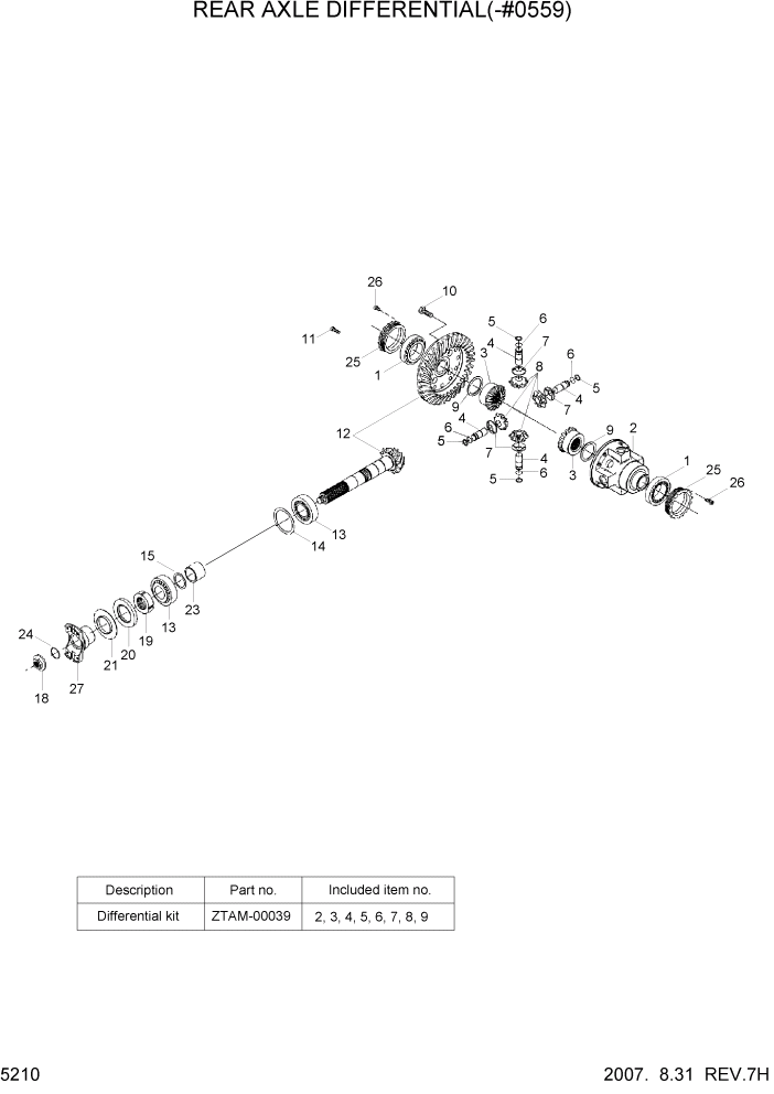 Схема запчастей Hyundai R140W7 - PAGE 5210 REAR AXLE DIFFERENTIAL(-#0559) ТРАНСМИССИЯ