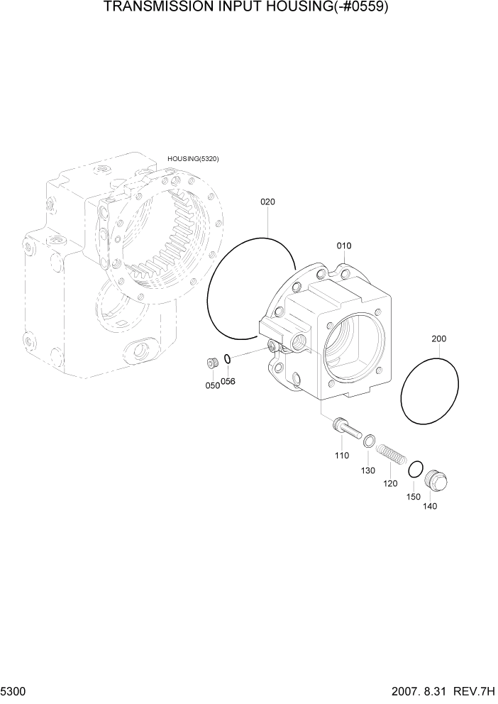 Схема запчастей Hyundai R140W7 - PAGE 5300 TRANSMISSION INPUT HOUSING(-#0559) ТРАНСМИССИЯ