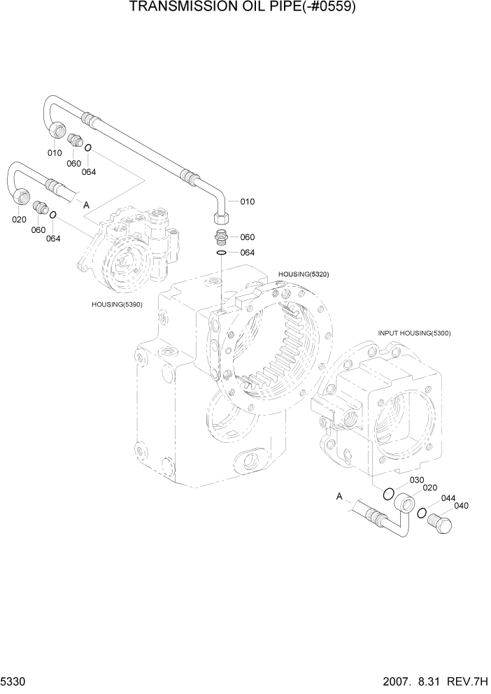 Схема запчастей Hyundai R140W7 - PAGE 5330 TRANSMISSION OIL PIPE(-#0559) ТРАНСМИССИЯ