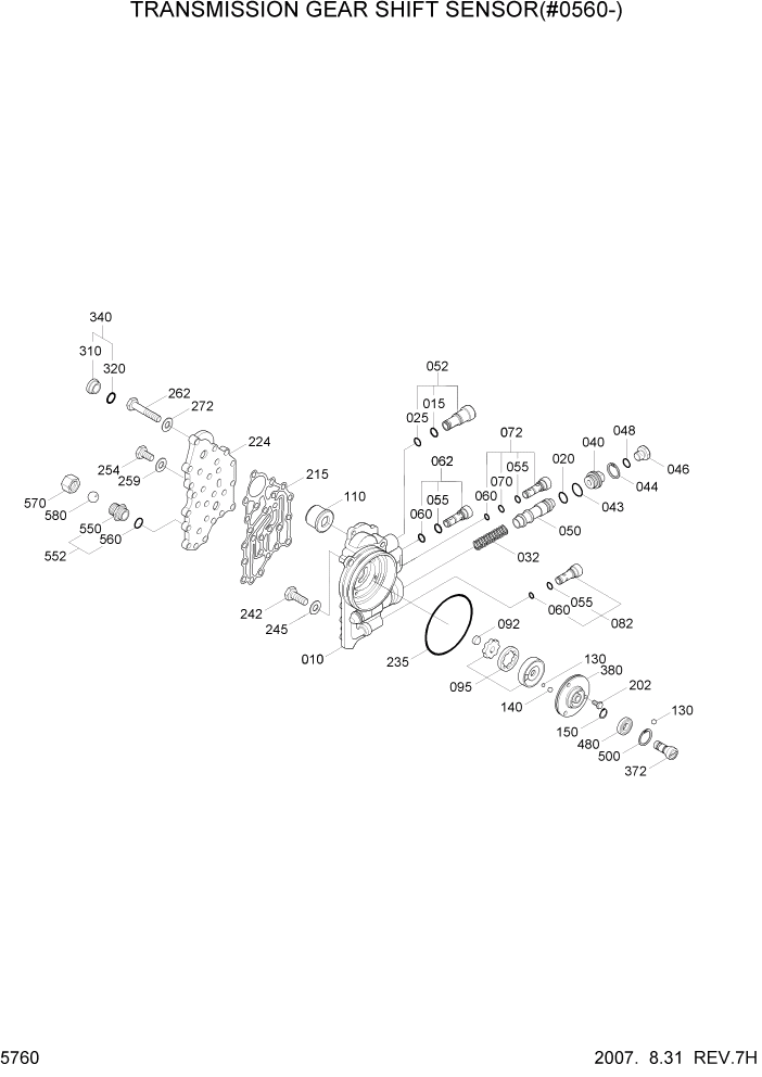 Схема запчастей Hyundai R140W7 - PAGE 5760 TRANSMISSION GEAR SHIFT SENSOR(#0560-) ТРАНСМИССИЯ