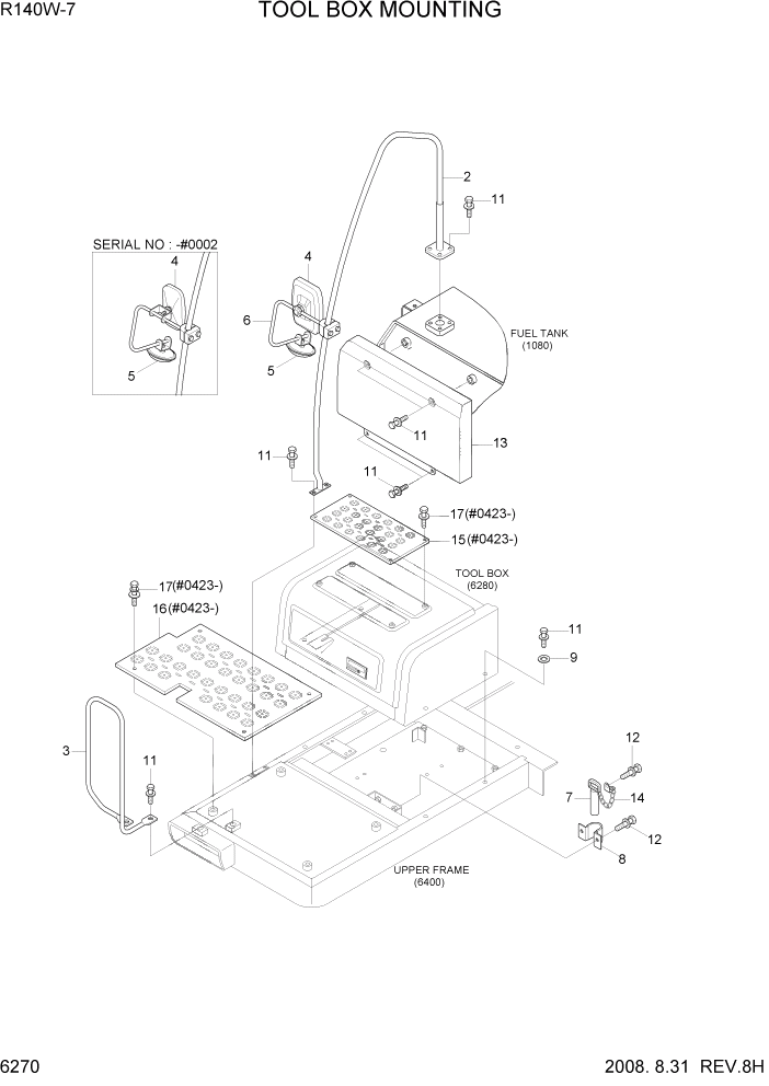 Схема запчастей Hyundai R140W7 - PAGE 6270 TOOL BOX MOUNTING СТРУКТУРА