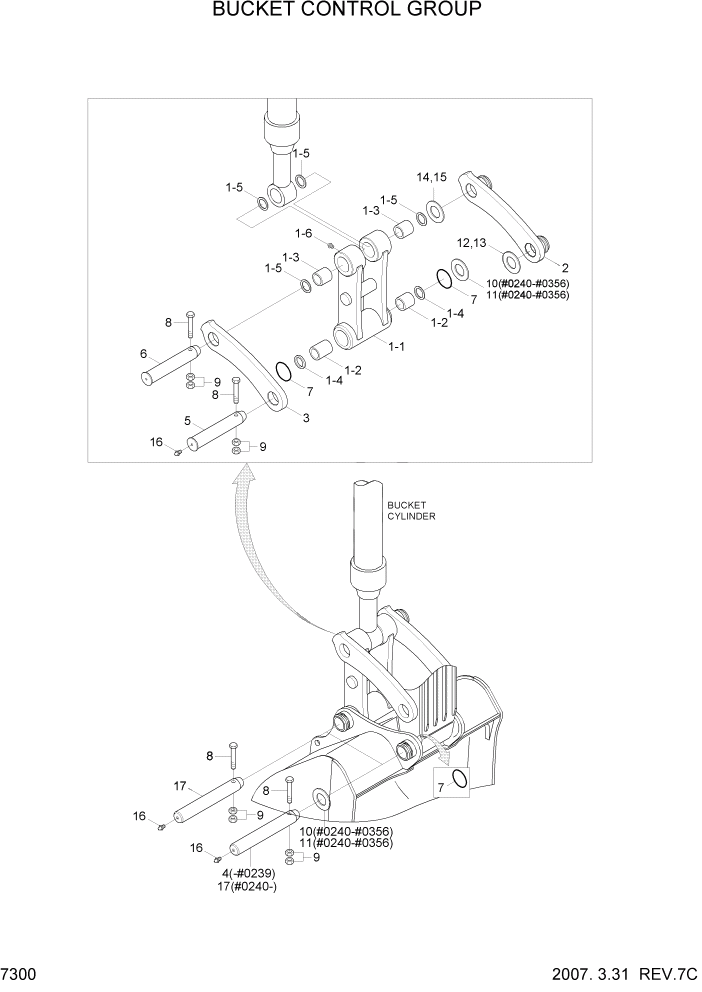 Схема запчастей Hyundai R140W7 - PAGE 7300 BUCKET CONTROL GROUP РАБОЧЕЕ ОБОРУДОВАНИЕ