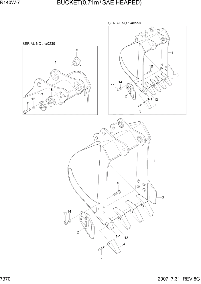 Схема запчастей Hyundai R140W7 - PAGE 7370 BUCKET(0.71M3 SAE HEAPED) РАБОЧЕЕ ОБОРУДОВАНИЕ