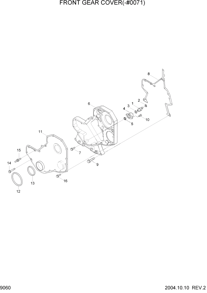 Схема запчастей Hyundai R140W7 - PAGE 9060 FRONT GEAR COVER(-#0071) ДВИГАТЕЛЬ БАЗА