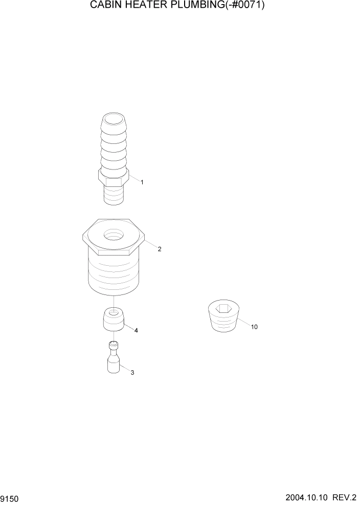 Схема запчастей Hyundai R140W7 - PAGE 9150 CABIN HEATER PLUMBING(-#0071) ДВИГАТЕЛЬ БАЗА