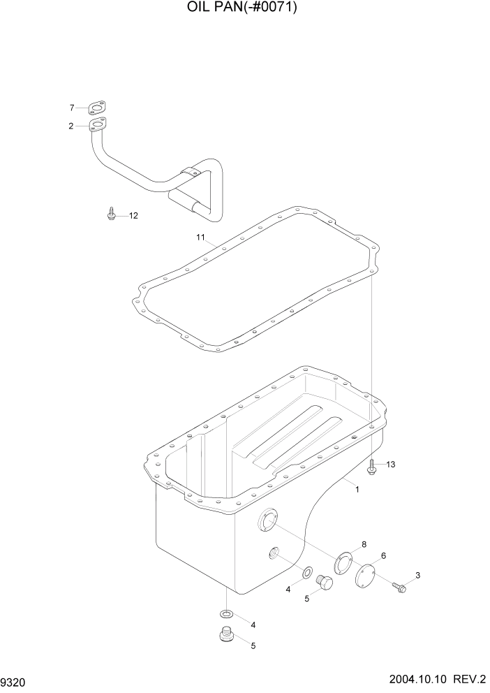 Схема запчастей Hyundai R140W7 - PAGE 9320 OIL PAN(-#0071) ДВИГАТЕЛЬ БАЗА