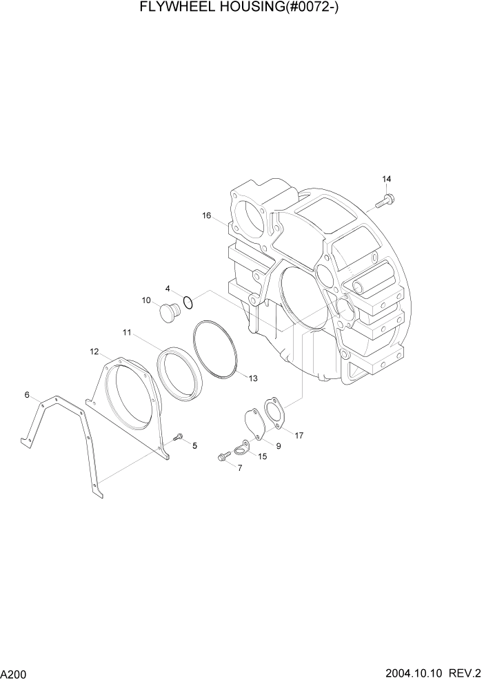 Схема запчастей Hyundai R140W7 - PAGE A200 FLYWHEEL HOUSING(#0072-) ДВИГАТЕЛЬ БАЗА (РЯДНЫЙ)