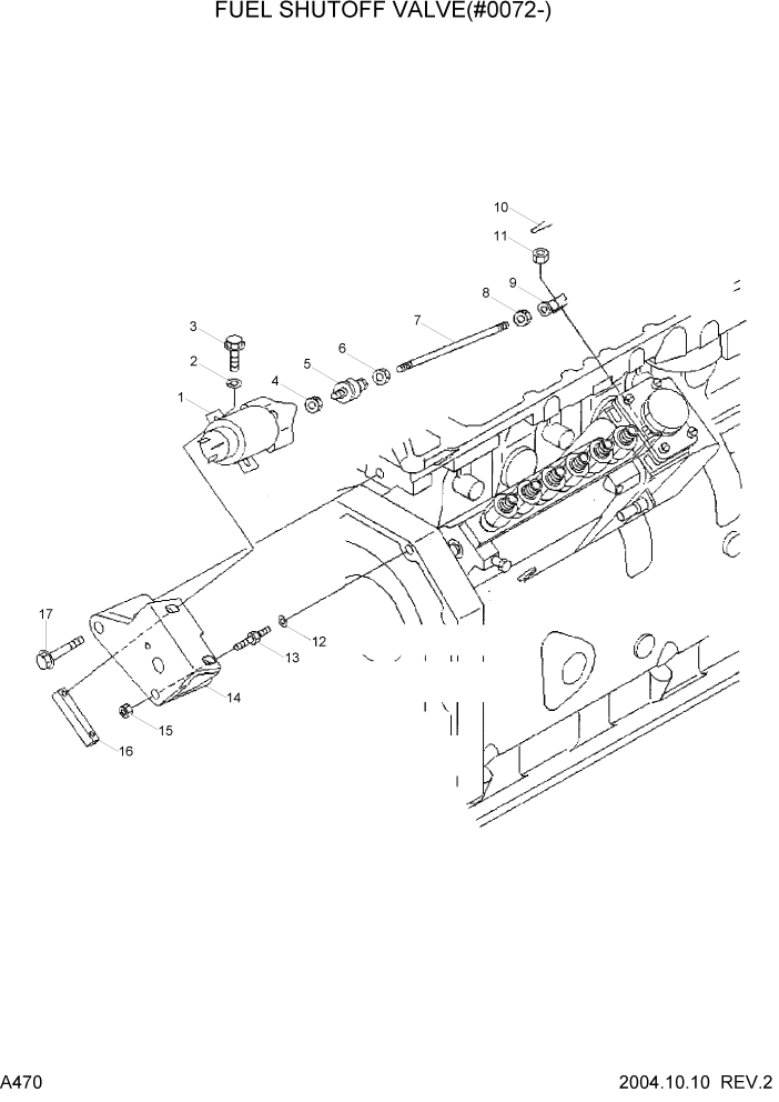 Схема запчастей Hyundai R140W7 - PAGE A470 FUEL SHUTOFF VALVE(#0072-) ДВИГАТЕЛЬ БАЗА (РЯДНЫЙ)