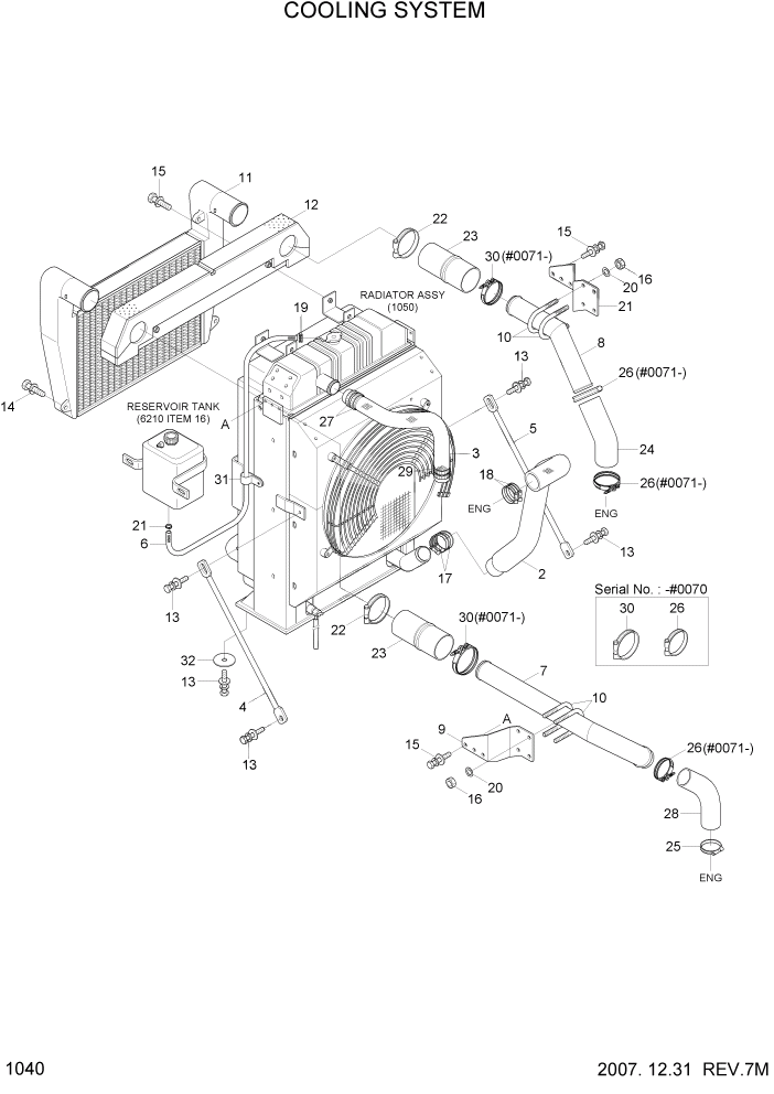 Схема запчастей Hyundai R140W7A - PAGE 1040 COOLING SYSTEM СИСТЕМА ДВИГАТЕЛЯ