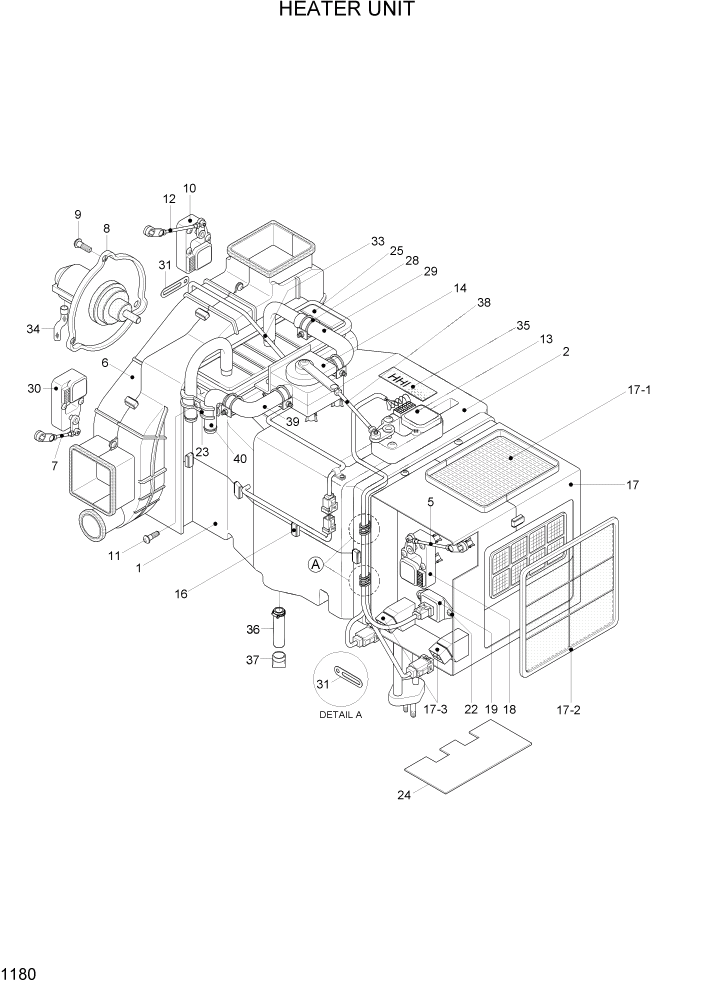 Схема запчастей Hyundai R140W7A - PAGE 1180 HEATER UNIT СИСТЕМА ДВИГАТЕЛЯ