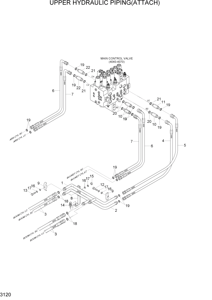 Схема запчастей Hyundai R140W7A - PAGE 3120 UPPER HYD PIPING(ATTACH) ГИДРАВЛИЧЕСКАЯ СИСТЕМА