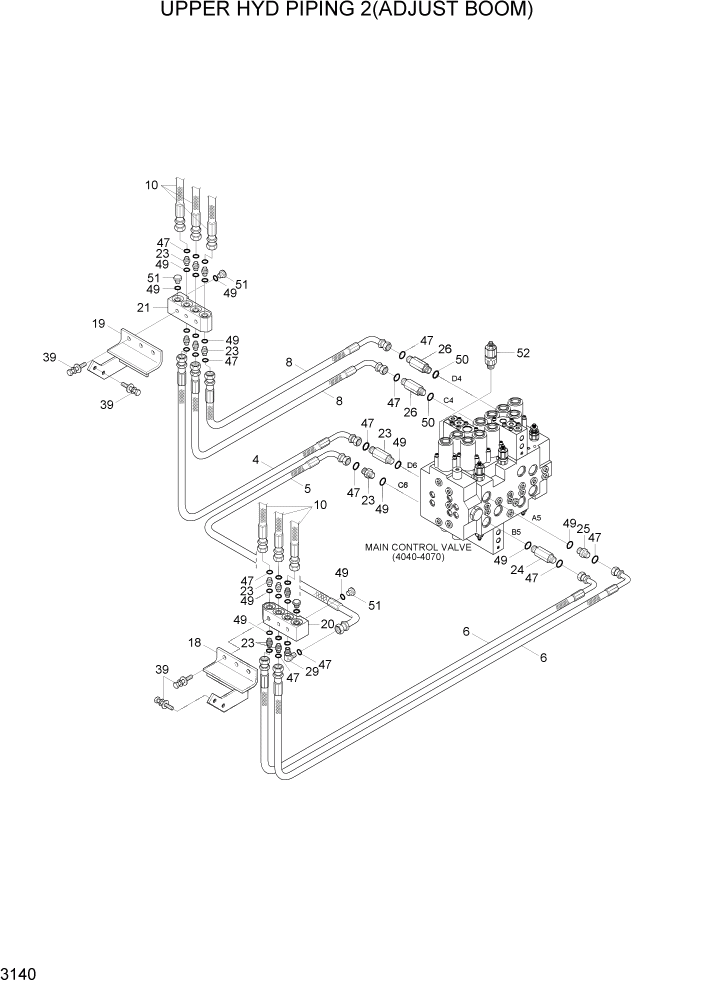 Схема запчастей Hyundai R140W7A - PAGE 3140 UPPER HYD PIPING 2(ADJUST BOOM) ГИДРАВЛИЧЕСКАЯ СИСТЕМА