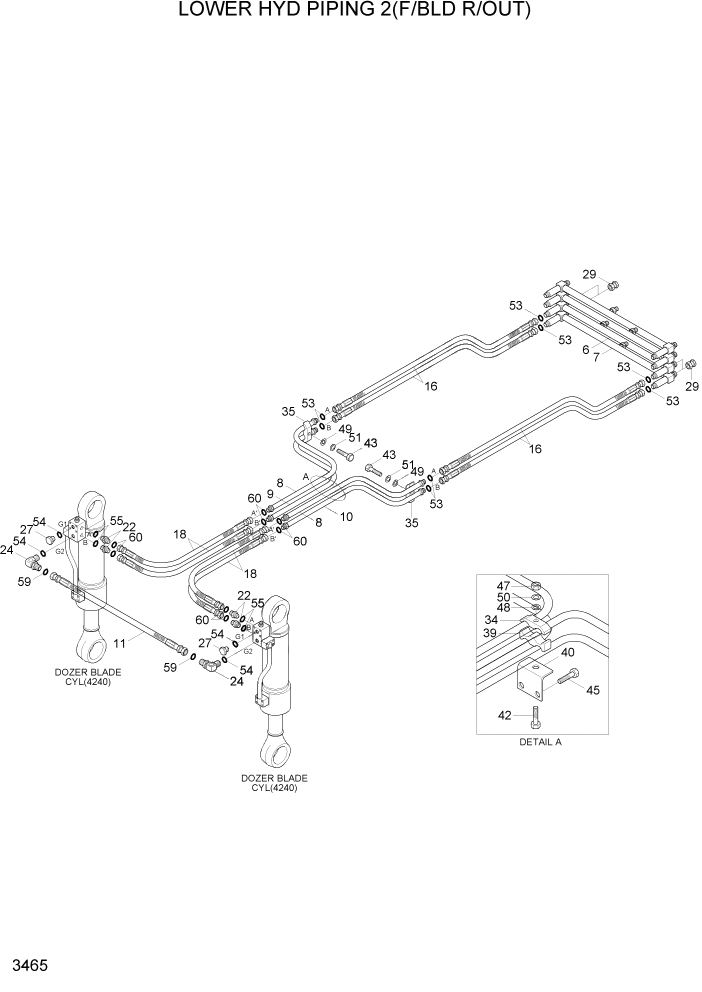 Схема запчастей Hyundai R140W7A - PAGE 3465 LOWER HYD PIPING 2(F/BLD R/OUT) ГИДРАВЛИЧЕСКАЯ СИСТЕМА