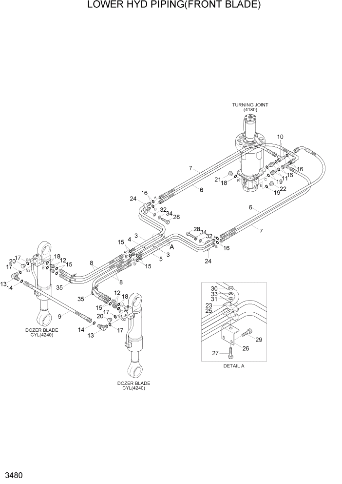 Схема запчастей Hyundai R140W7A - PAGE 3480 LOWER HYD PIPING(FRONT BLADE) ГИДРАВЛИЧЕСКАЯ СИСТЕМА