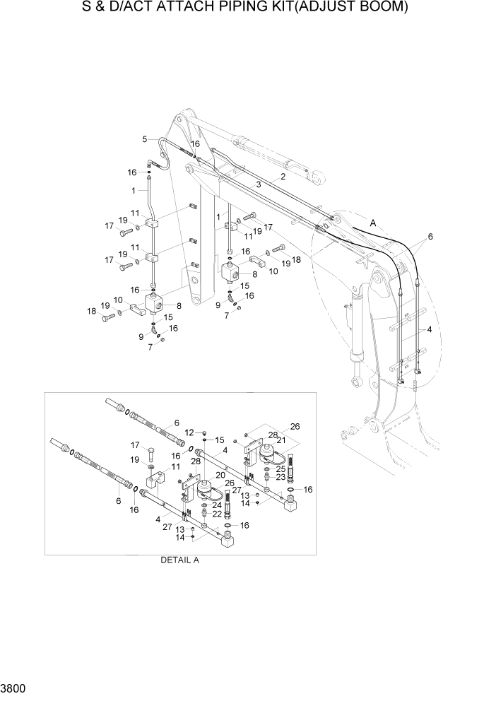 Схема запчастей Hyundai R140W7A - PAGE 3800 S & D/ACT ATTACH PIPING KIT(ADJUST BOOM) ГИДРАВЛИЧЕСКАЯ СИСТЕМА
