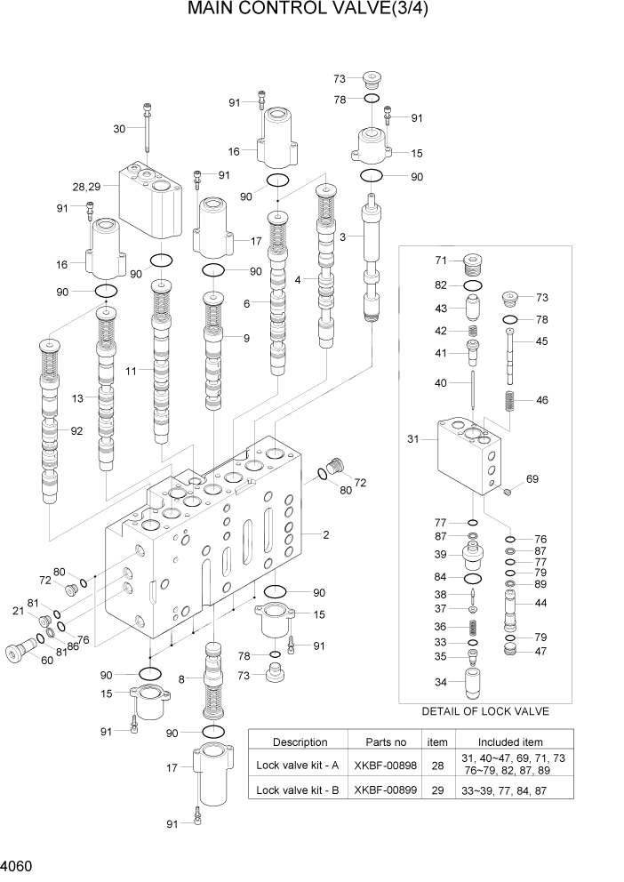 Схема запчастей Hyundai R140W7A - PAGE 4060 MAIN CONTROL VALVE(3/4) ГИДРАВЛИЧЕСКИЕ КОМПОНЕНТЫ