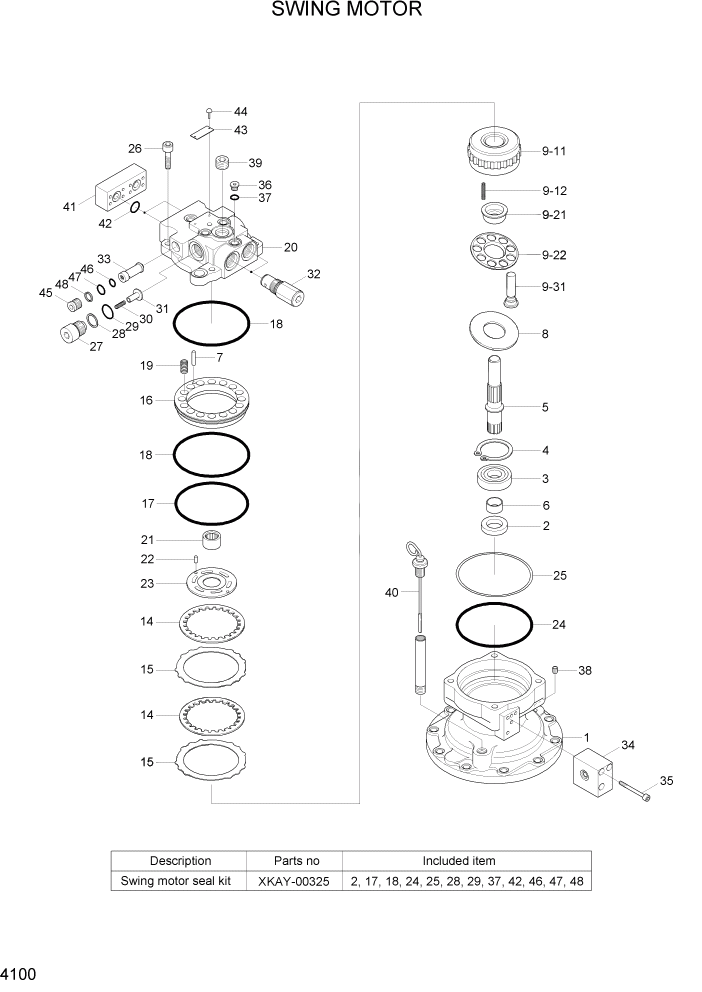 Схема запчастей Hyundai R140W7A - PAGE 4100 SWING MOTOR ГИДРАВЛИЧЕСКИЕ КОМПОНЕНТЫ