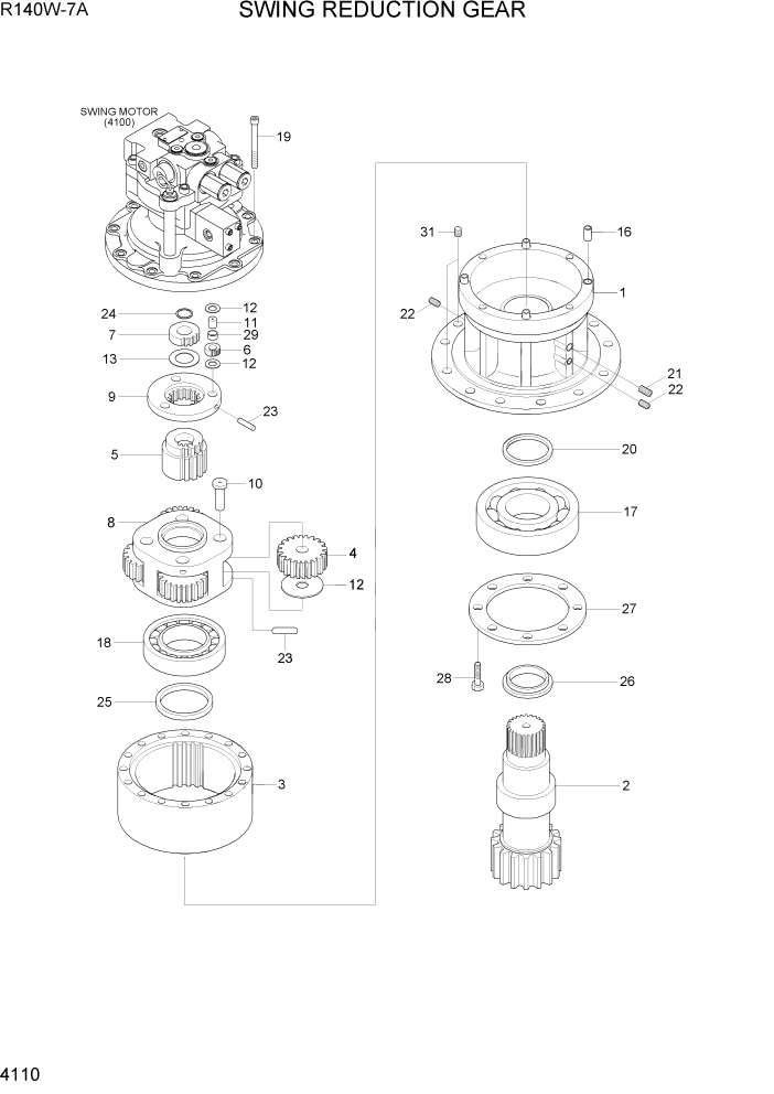 Схема запчастей Hyundai R140W7A - PAGE 4110 SWING REDUCTION GEAR ГИДРАВЛИЧЕСКИЕ КОМПОНЕНТЫ