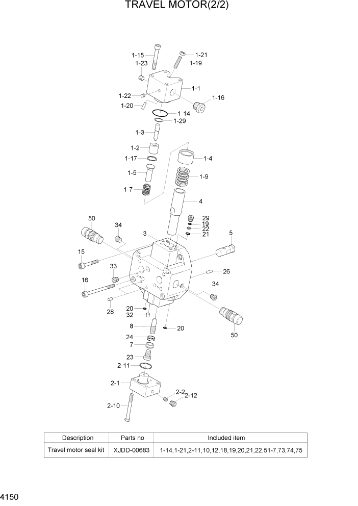 Схема запчастей Hyundai R140W7A - PAGE 4150 TRAVEL MOTOR(2/2) ГИДРАВЛИЧЕСКИЕ КОМПОНЕНТЫ
