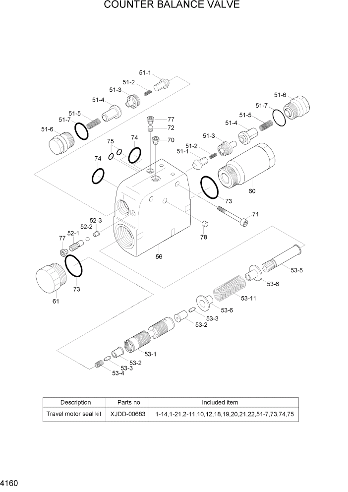 Схема запчастей Hyundai R140W7A - PAGE 4160 COUNTER BALANCE VALVE ГИДРАВЛИЧЕСКИЕ КОМПОНЕНТЫ