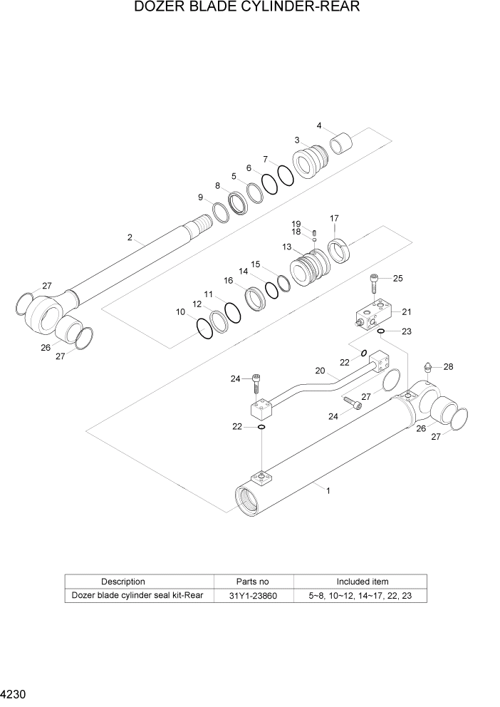 Схема запчастей Hyundai R140W7A - PAGE 4230 DOZER BLADE CYLINDER-REAR ГИДРАВЛИЧЕСКИЕ КОМПОНЕНТЫ