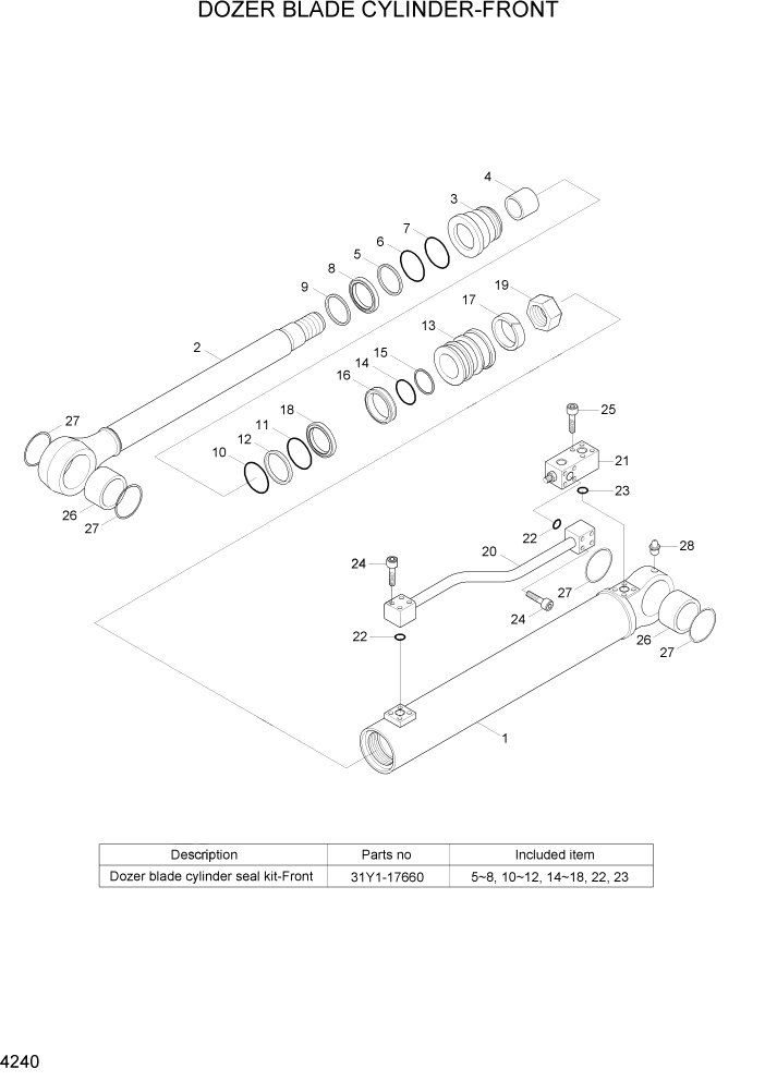 Схема запчастей Hyundai R140W7A - PAGE 4240 DOZER BLADE CYLINDER-FRONT ГИДРАВЛИЧЕСКИЕ КОМПОНЕНТЫ