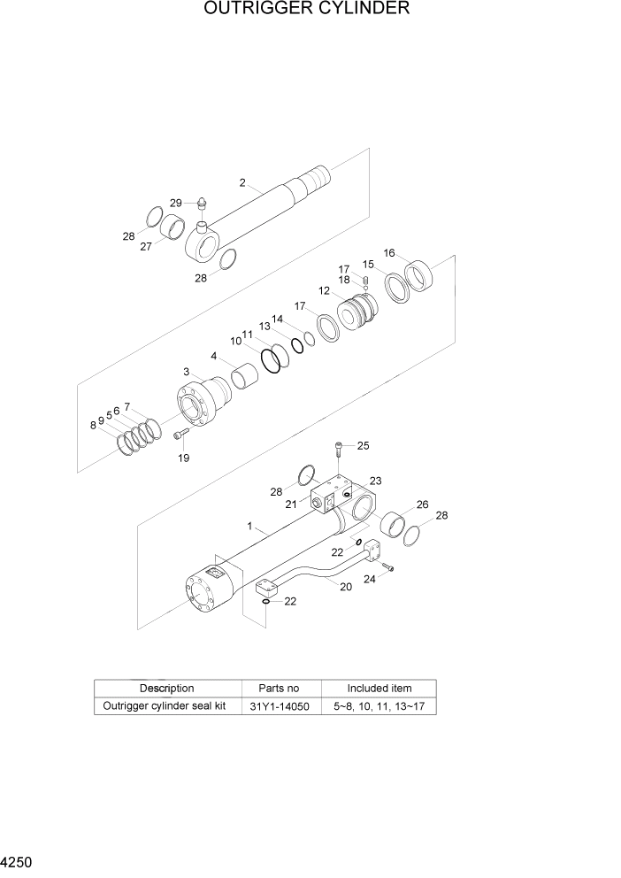 Схема запчастей Hyundai R140W7A - PAGE 4250 OUTRIGGER CYLINDER ГИДРАВЛИЧЕСКИЕ КОМПОНЕНТЫ