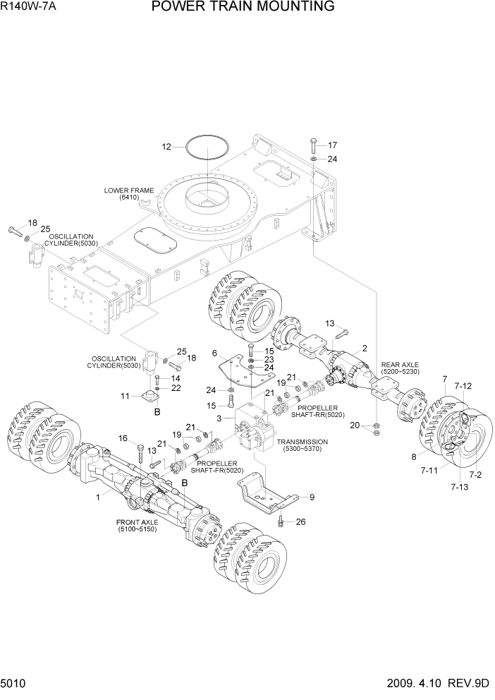 Схема запчастей Hyundai R140W7A - PAGE 5010 POWER TRAIN MOUNTING ТРАНСМИССИЯ