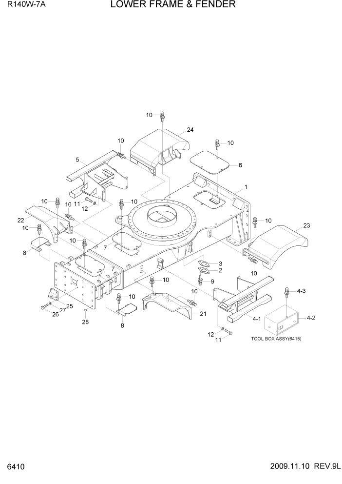 Схема запчастей Hyundai R140W7A - PAGE 6410 LOWER FRAME & FENDER СТРУКТУРА