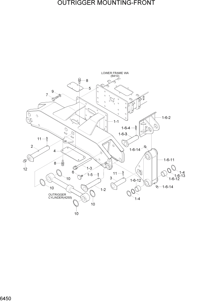 Схема запчастей Hyundai R140W7A - PAGE 6450 OUTRIGGER MOUNTING-FRONT СТРУКТУРА