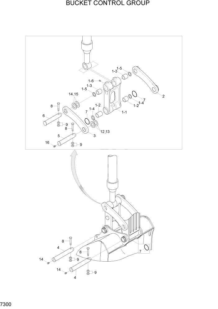 Схема запчастей Hyundai R140W7A - PAGE 7300 BUCKET CONTROL GROUP РАБОЧЕЕ ОБОРУДОВАНИЕ