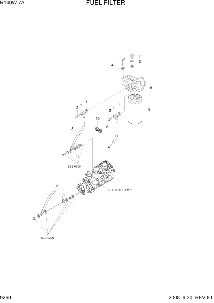 Схема запчастей Hyundai R140W7A - PAGE 9290 FUEL FILTER ДВИГАТЕЛЬ БАЗА